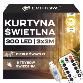 SVĚTELNÝ ZÁVĚS LED 3x3 300 VÁNOČNÍ SVĚTÝLKA GIRLANDA TEPLE XXL