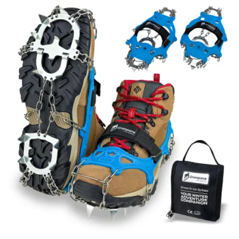 HIKING SHOE GRIPPERS ANTI-SLIP CHAINS TREKKING SPIKES WITH CASE - 37-40 CRAMPONS PRO+