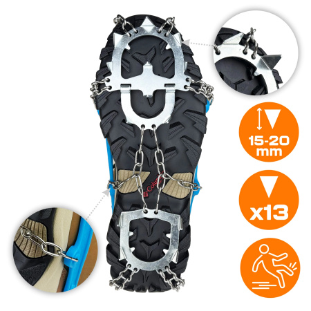 PROTISKLUZOVÉ TURISTICKÉ NÁVLEKY NA OBUV ŘETĚZY HROTY TREKINGOVÉ POUZDRO - 37-40 CRAMPONS PRO+