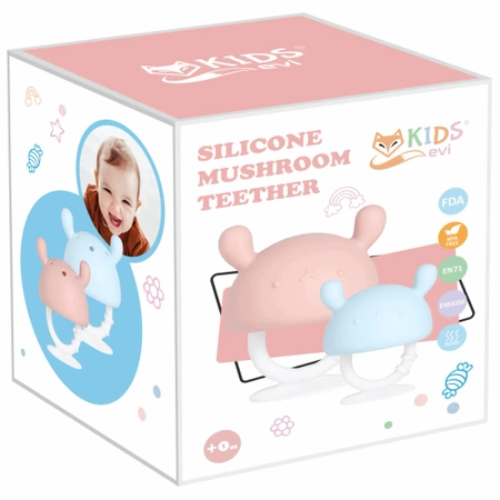 Speech therapy teether mushroom sensory toy pink