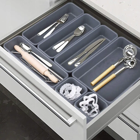 Modular insert organiser for drawer and desk 8 pieces - grey