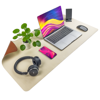 Protective desk mat for keyboard and mouse table 90x45 cm - brown and beige