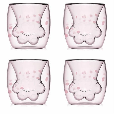 Szklanki termiczne z podwójną ścianką do kawy, herbaty KOCIA ŁAPKA 4 x 250ml ZESTAW