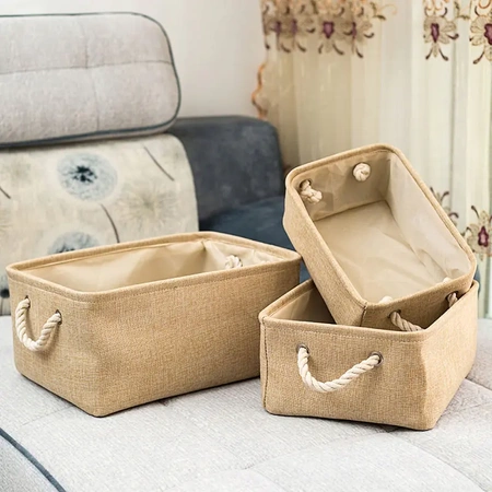 Set of 3x organisers (S, M, L), storage baskets, organising boxes - beige
