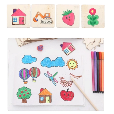 DŘEVĚNÉ ŠABLONY Učení Kreslení SADA Kreativní MONTESSORI pro Děti