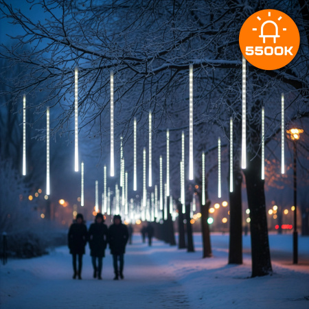 LAMPKI ZEWNĘTRZNE SOPLE LED 480 50CM PADAJĄCY ŚNIEG METEORY GIRLANDA 10 SZT - ZIMNE