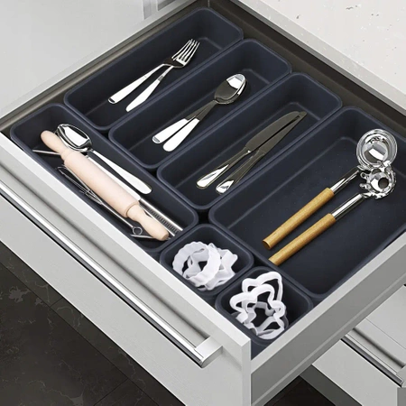 Modular insert organiser for drawer and desk 8 pieces - graphite