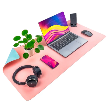 Protective desk mat for keyboard and mouse table 90x45 cm - pink and blue