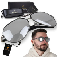 Polarizační sluneční brýle AVIATOR Pilots UV400 set XXL s pouzdrem - stříbrná zrcátka