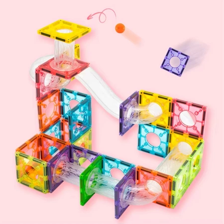 Magnetické stavební kostky KONSTRUKČNÍ PANELY Barevná SVÍTÍCÍ DRÁHA 3D set x96