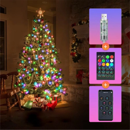 Lampki choinkowe świąteczne kolorowe STEROWANIE Z TELEFONU BT 200 LED 20M + APP