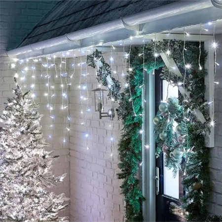 VENKOVNÍ SVÍTILNY 500 LED ICICLE 23m VÁNOČNÍ GIRLANDA Světelná Záclona IP 44