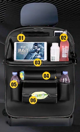 Organizér na autosedačku se stolkem, ochranný potah sedadla Eco-leather
