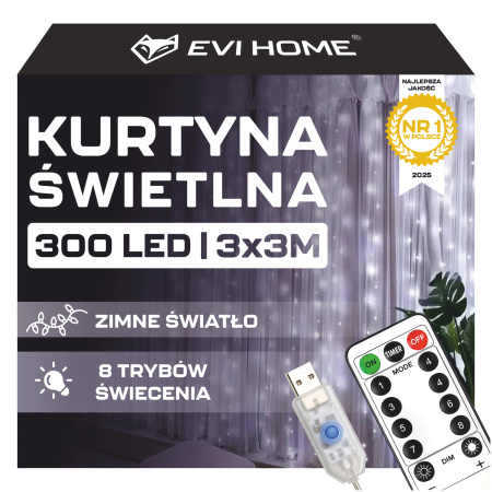 KURTYNA ŚWIETLNA LED 3x3 LAMPKI 300 Świąteczne Choinkowe GIRLANDA ZIMNE XXL