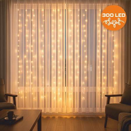 LED LIGHT CURTAIN 3x3 300 CHRISTMAS TREE LIGHTS GARLAND WARM XXL