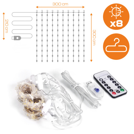 KURTYNA ŚWIETLNA LED 3x3 LAMPKI 300 Świąteczne Choinkowe GIRLANDA MULTI XXL