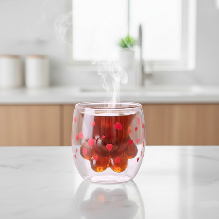 THERMAL GLASS CAT PAW double wall COFFEE TEA MUG 250ML