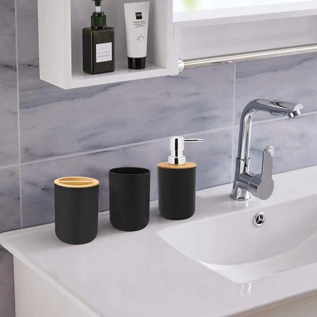 Accessory set 6 pieces for bathroom WC set with bamboo - black