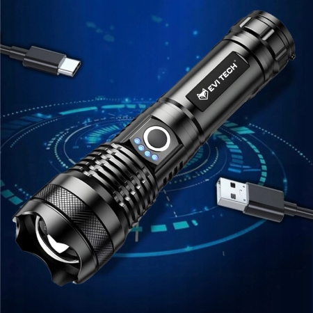 MOCNA LATARKA taktyczna WOJSKOWA LED Zoom USB-C wodoodporna XHP90 DO 1500m