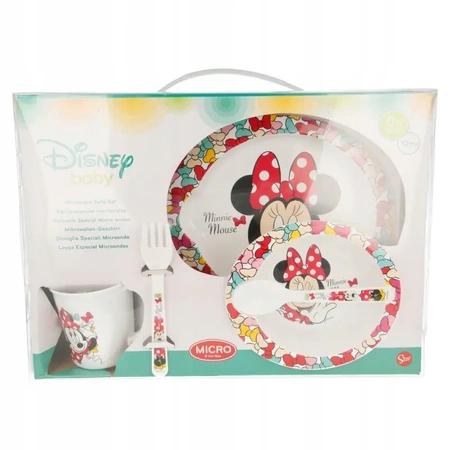 Minnie Mouse Breakfast/Lunch Dish Set for Microwave - 5 in 1: plate, bowl, cup, spoon, and fork