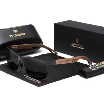 Okulary przeciwsłoneczne Polaryzacyjne NERDY drewniane UV400 zestaw XXL z etui - czarne szkła