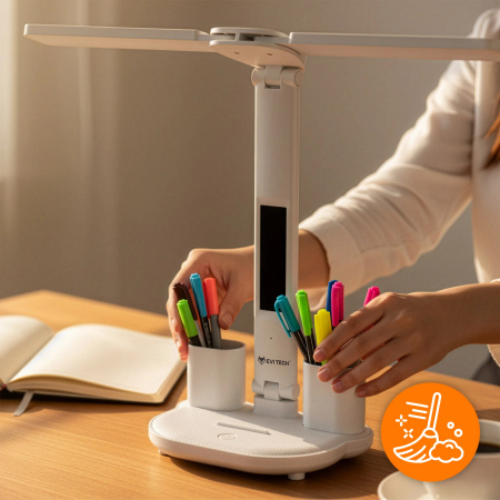 LAMPKA NA BIURKO LED PODWÓJNA BIURKOWA ZEGAR ORGANIZER TEMPERATURA DATA 6w1