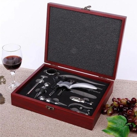 ZESTAW DO WINA PREMIUM KORKOCIĄG OTWIERACZ DO BUTELEK NALEWAK TERMOMETR BOX