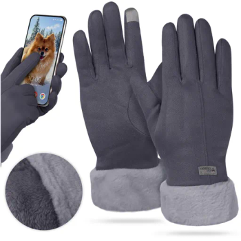 WOMEN’S WINTER TOUCHSCREEN GLOVES WARM INSULATED FOR PHONE GREY ELEGANT