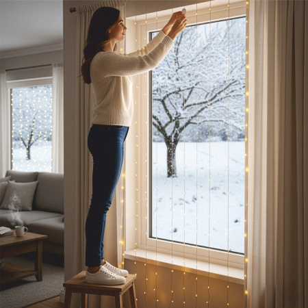 KURTYNA ŚWIETLNA LED 3x3 LAMPKI 300 Świąteczne Choinkowe GIRLANDA CIEPŁE XXL