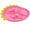 Silicone suction cup BLW plate for baby DINOZAUR and cutlery - pink