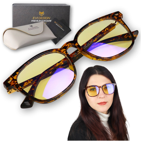 Okulary do komputera BLOKUJĄCE NIEBIESKIE ŚWIATŁO KWADRATOWE PANTERKA ETUI - (panter 7868 45%)