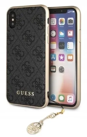 Pouzdro s přívěskem GUESS CHARMS 4G pro iPhone X / XS - šedé