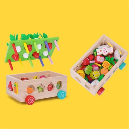 MONTESSORI drewniany zestaw ZŁAP ROBACZKA sorter klocków AUTO układanka XXL