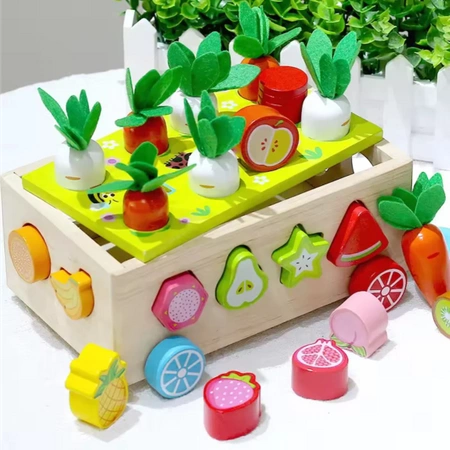 MONTESSORI drewniany zestaw ZŁAP ROBACZKA sorter klocków AUTO układanka XXL