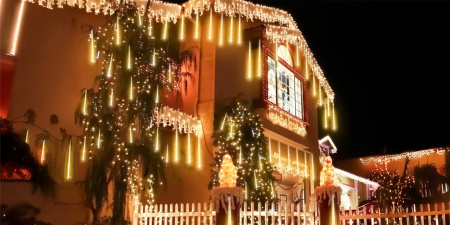 OUTDOOR LED ICICLE LIGHTS 480 50CM FALLING SNOW METEOR GARLAND 10 PCS - WARM