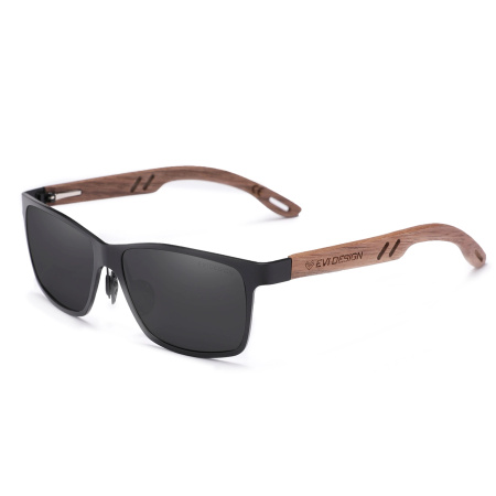 Polarizační sluneční brýle NERDY wood UV400 set XXL s pouzdrem - černá skla