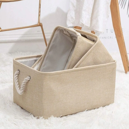 Set of 3x organisers (S, M, L), storage baskets, organising boxes - beige