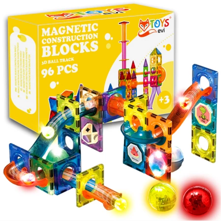 Magnetic Building Blocks CONSTRUCTION PANELS Colorful GLOWING TRACK 3D Set x96