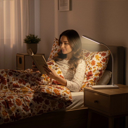 STOLNÍ LED LAMPIČKA NA STŮL ŠKOLNÍ LAMPA DOTYKOVÁ NA ČTENÍ PRÁCI NOČNÍ - BÍLÁ