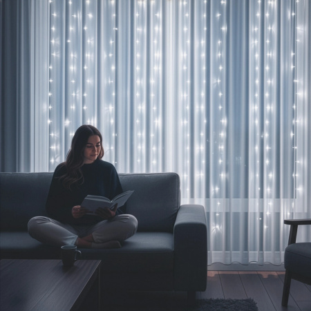 KURTYNA ŚWIETLNA LED 3x3 LAMPKI 300 Świąteczne Choinkowe GIRLANDA ZIMNE XXL