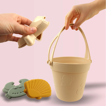 SILICONE SAND TOYS Soft Water-Friendly Beach GIGANT Set BUCKET & MOLDS