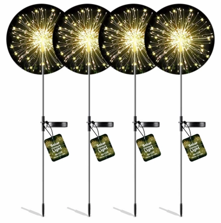 Lampa solarna zewnętrzna ogrodowa dmuchawiec Fajerwerki FIREWORKS 120 LED - zestaw 4 szt