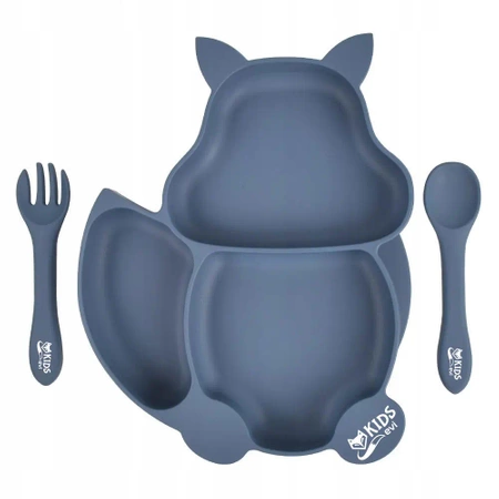 Silicone plate with suction cup and BLW cutlery - BLW SPIRIT blue