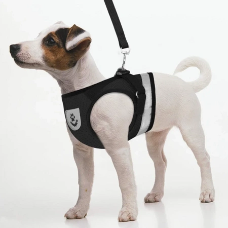 Adjustable non-restrictive walking harness for dogs and cats REFLECTIVE + 120 cm leash - XS BLACK