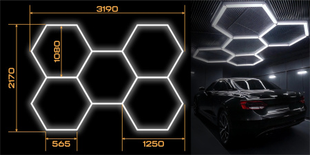LED Lampa HEXAGON Stropní panel osvětlení Dílna Garaž Dům 319x217 cm