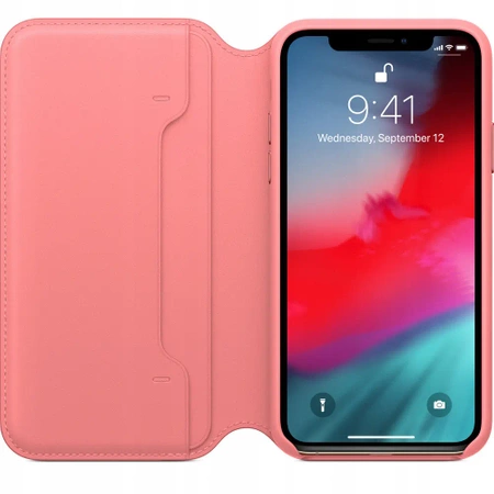 Oryginalne etui APPLE iPhone X XS Skórzane FOLIO - Różowe (Peony Pink) - MRX12FE/A