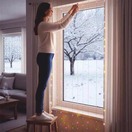 LED LIGHT CURTAIN 3x3 300 CHRISTMAS TREE LIGHTS GARLAND MULTICOLOR XXL