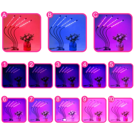 4x Lampa pro růst rostlin, 80x UV LED, pěstování, časovač, spona, 9 režimů