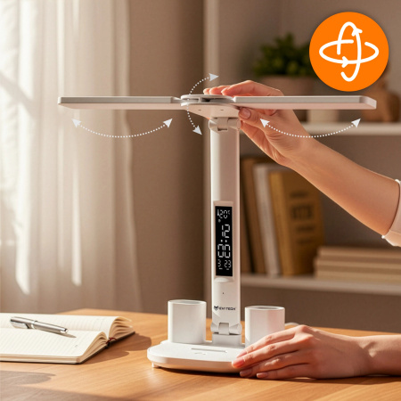 LAMPKA NA BIURKO LED PODWÓJNA BIURKOWA ZEGAR ORGANIZER TEMPERATURA DATA 6w1