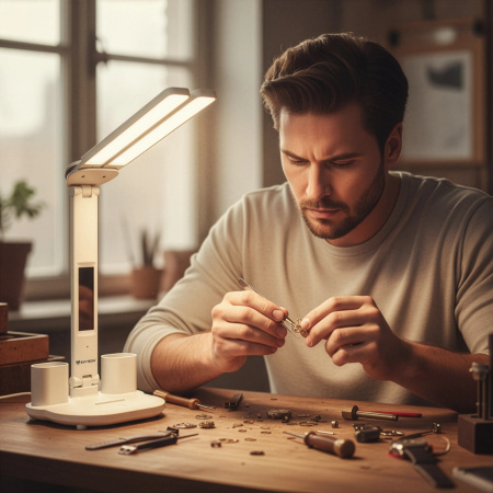 STOLNÍ LAMPA LED DVOJITÁ STOLNÍ SVÍTIDLO HODINY ORGANIZÉR TEPLOTA DATUM 6V1